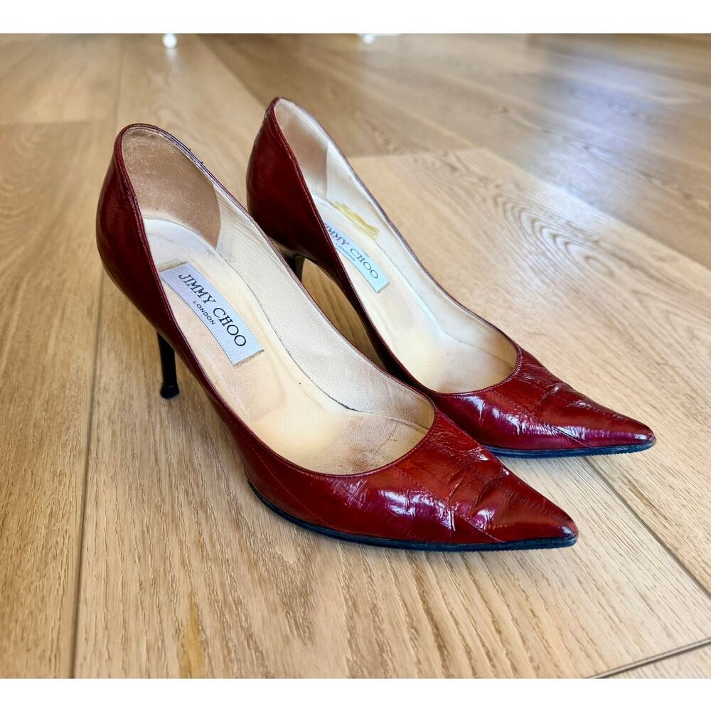 Jimmy Choo Agnes 85 Vintage Croc Pumps Burgundy